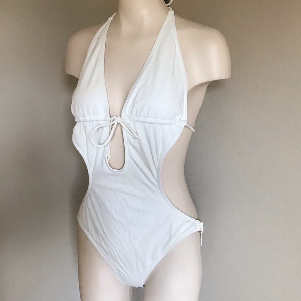 White Halter Cutout One-Piece Swimsuit